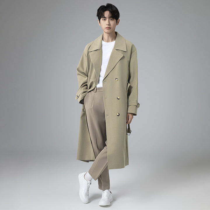 Herren Maxilanger Trenchmantel mit taillierendem Gürtel und minimalistischer Silhouette Drune