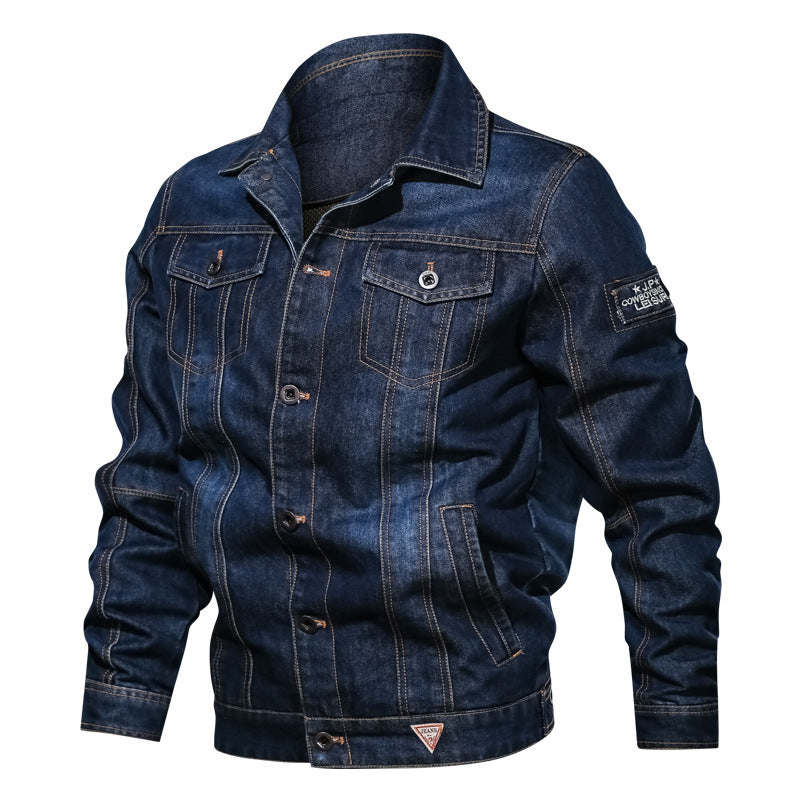 Herren Denim-Truckerjacke mit markanten Kontrastnähten und Brusttaschen Drune