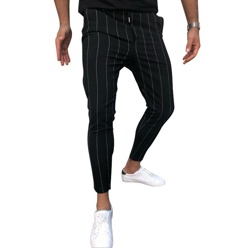 Herren Slim-Fit Cropped Chinohose mit Nadelstreifen und elastischem Bund Drune