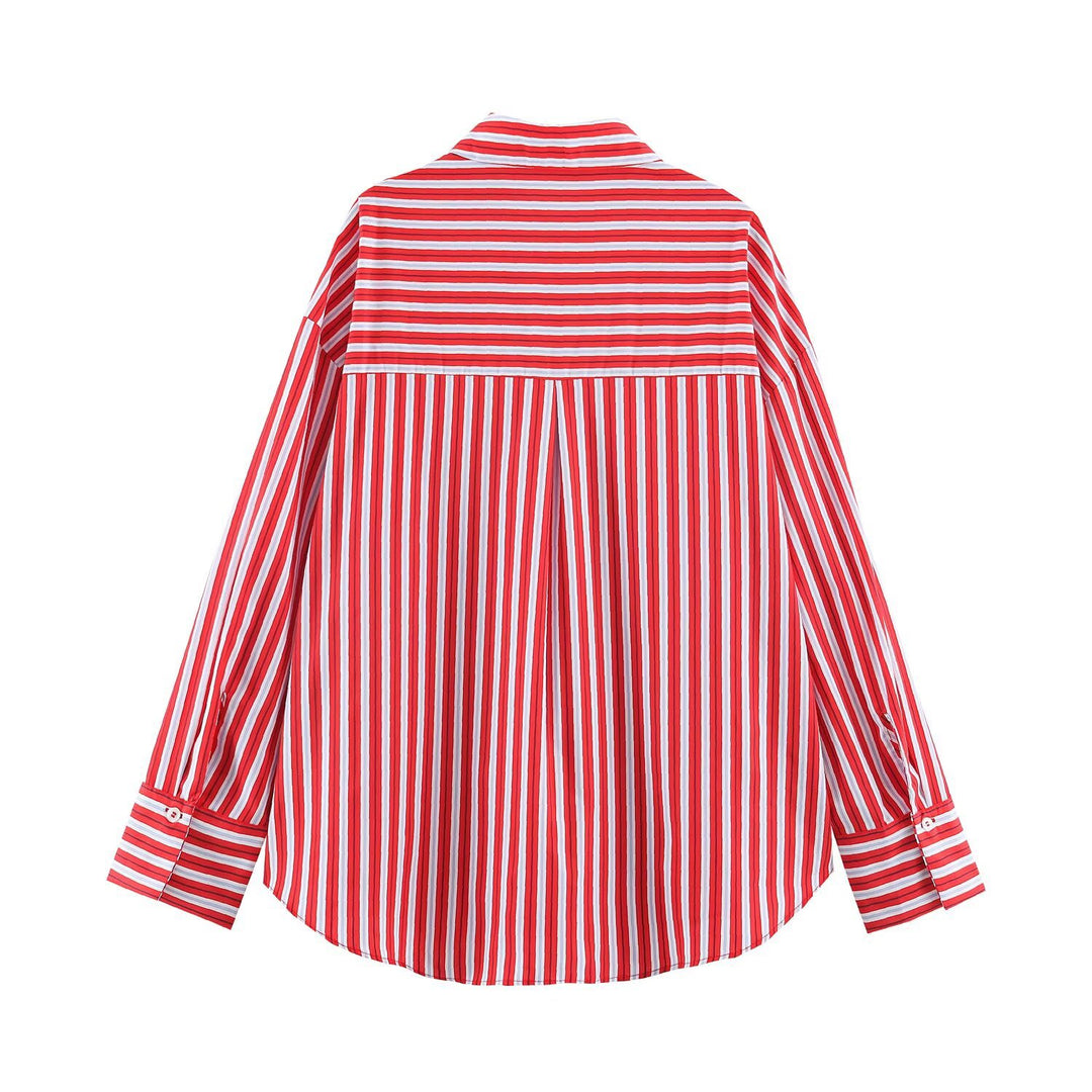 Damen Oversize-Streifenbluse mit Hemdkragen und Manschetten Drune