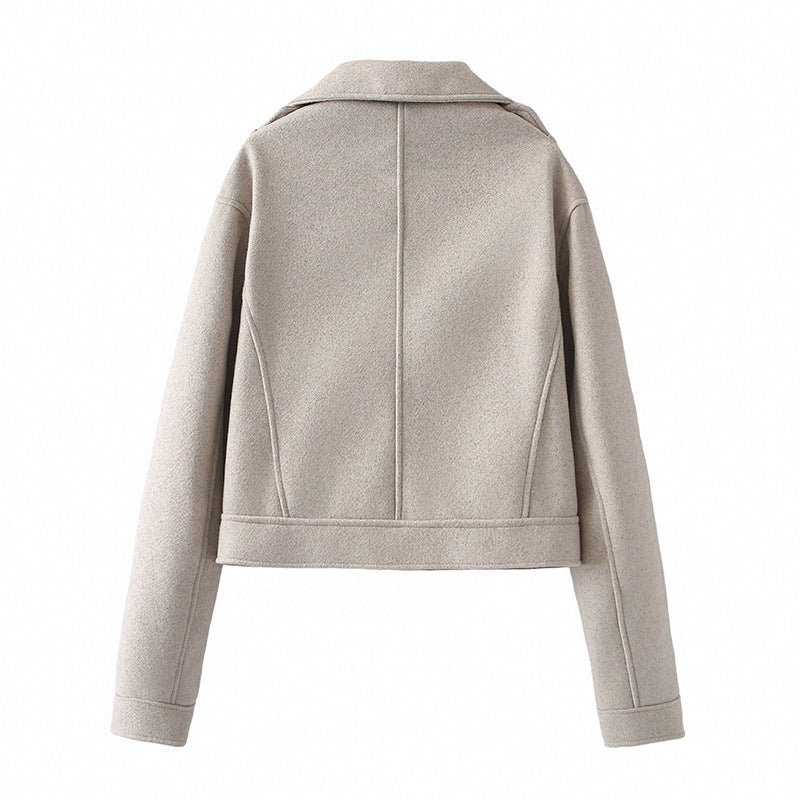 Damen nan cropped Wollmix-Bikerjacke mit asymmetrischem Reißverschluss und großem Schalkragen Drune