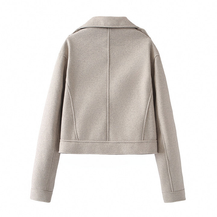 Damen nan cropped Wollmix-Bikerjacke mit asymmetrischem Reißverschluss und großem Schalkragen Drune