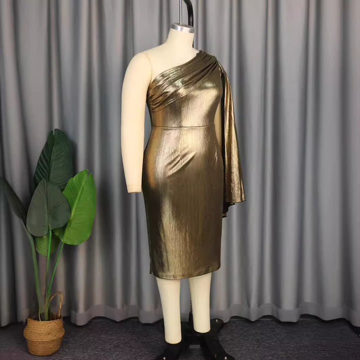 Damen Glamouröses One-Shoulder Abendkleid mit schimmerndem Stoff Drune