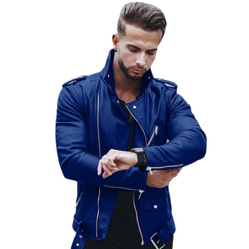 Herren nan stylische Bikerjacke aus Kunstleder mit asymmetrischem Reißverschluss und tailliertem Schnitt Drune