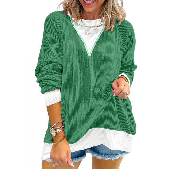 Damen lässiger Pullover aus strukturiertem Material mit V-Ausschnitt Drune