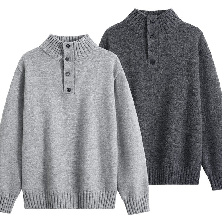 Herren Oversize-Strickpullover mit halber Knopfleiste, hohem Rippkragen & geripptem Saum Drune