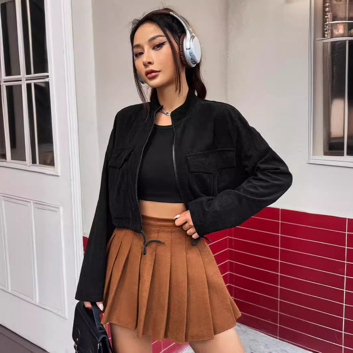 Damen kurze Cordjacke mit praktischen Taschen und lässigem Schnitt Drune