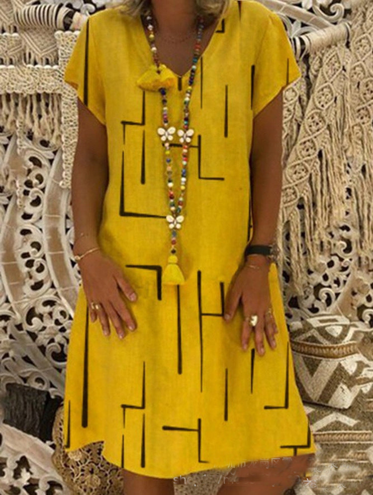 Damen Lässiges Sommerkleid mit modernem grafischem Design und schmeichelndem Schnitt Drune