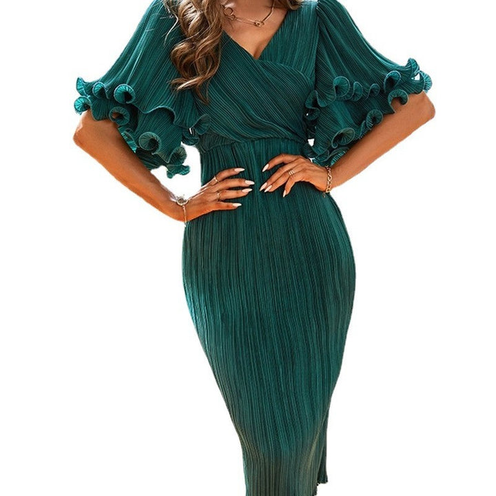 Damen Plisseekleid mit voluminösen Rüscheärmeln Drune