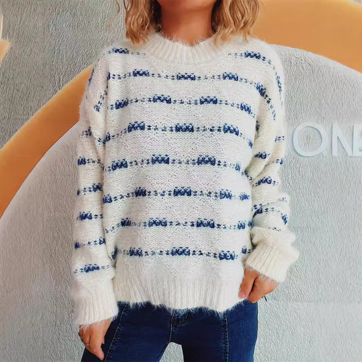 Damen weicher Strickpullover mit strukturiertem Streifenmuster Drune