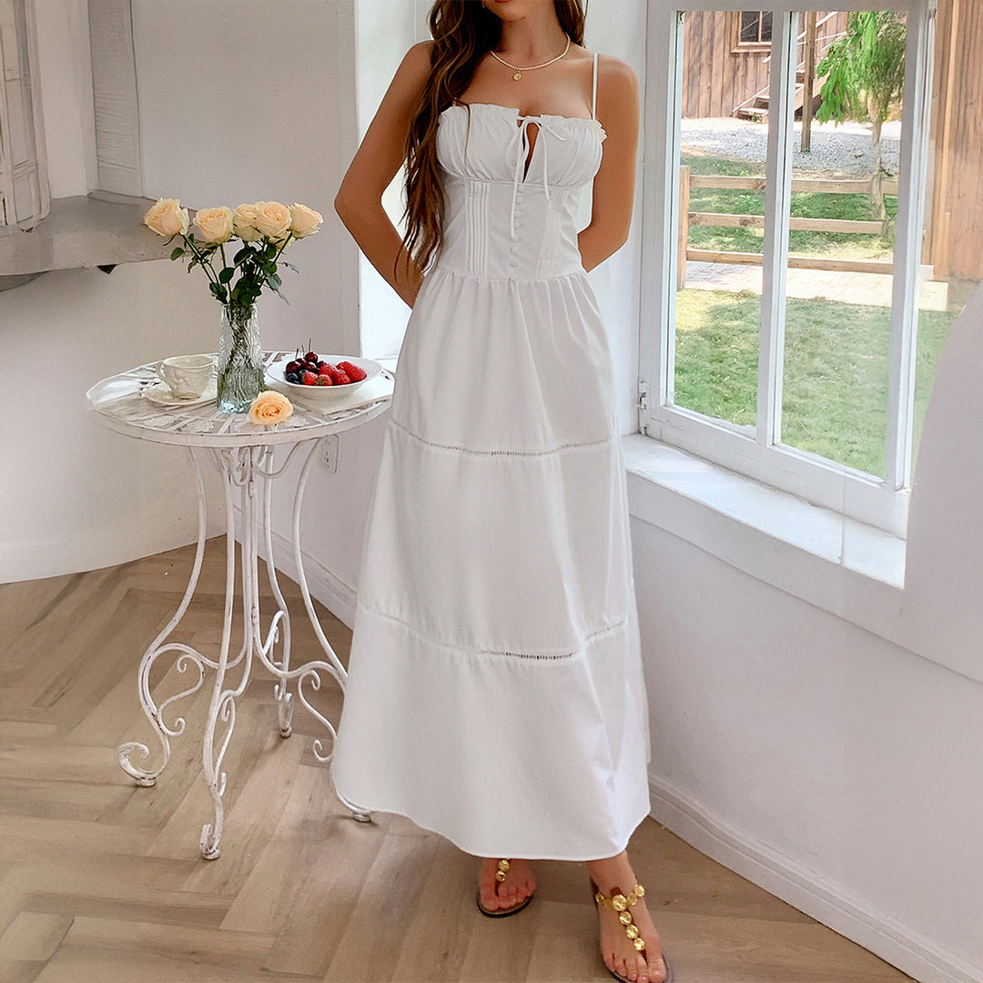 Damen Luftiges Sommerkleid mit Rüschendetails und Kordelzug Drune