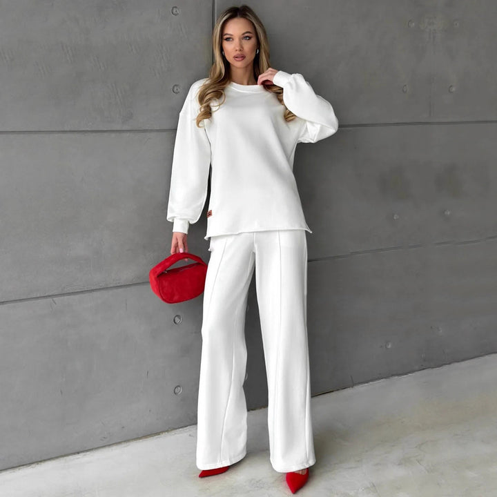 Damen eleganter Lounge-Zweiteiler mit Oversize-Sweatshirt und taillierter Weitbein-Hose Drune