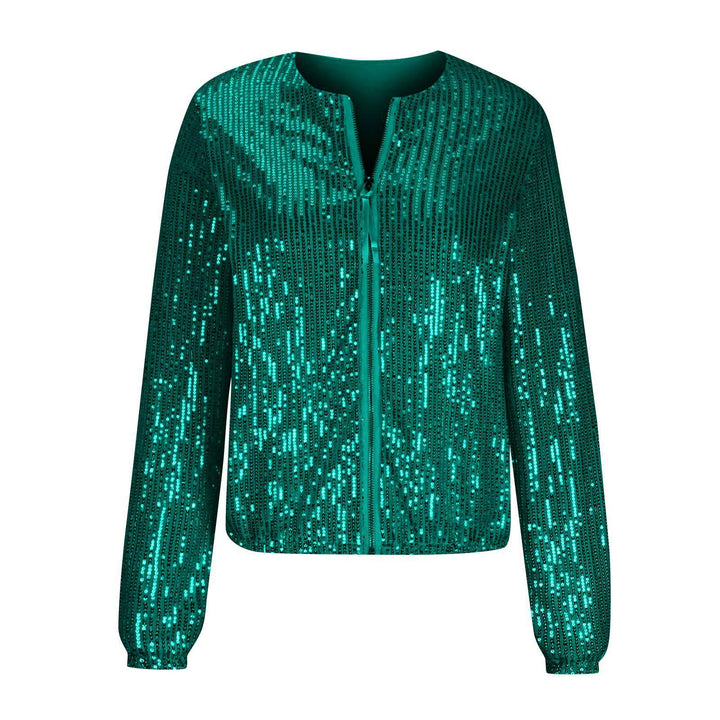 Damen Glamouröse Paillettenjacke mit durchgehendem Reißverschluss und langem Arm Drune