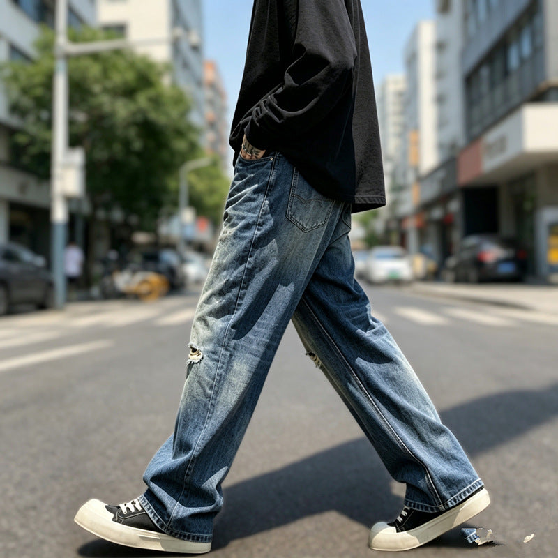 Herren Lässige Weit Geschnittene Ripped Jeans Drune
