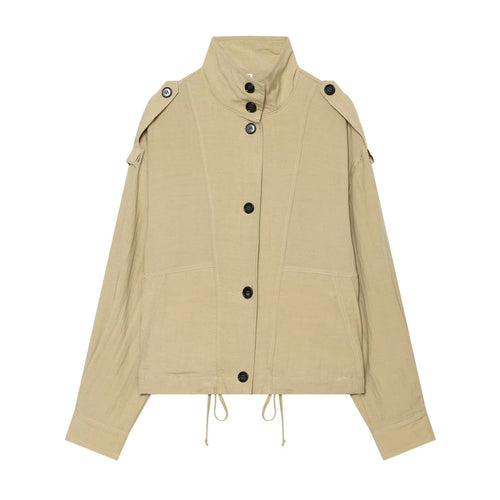 Damen Oversize Cropped Utility‑Jacke mit hohem Stehkragen, Schulterklappen und Tunnelzug Drune