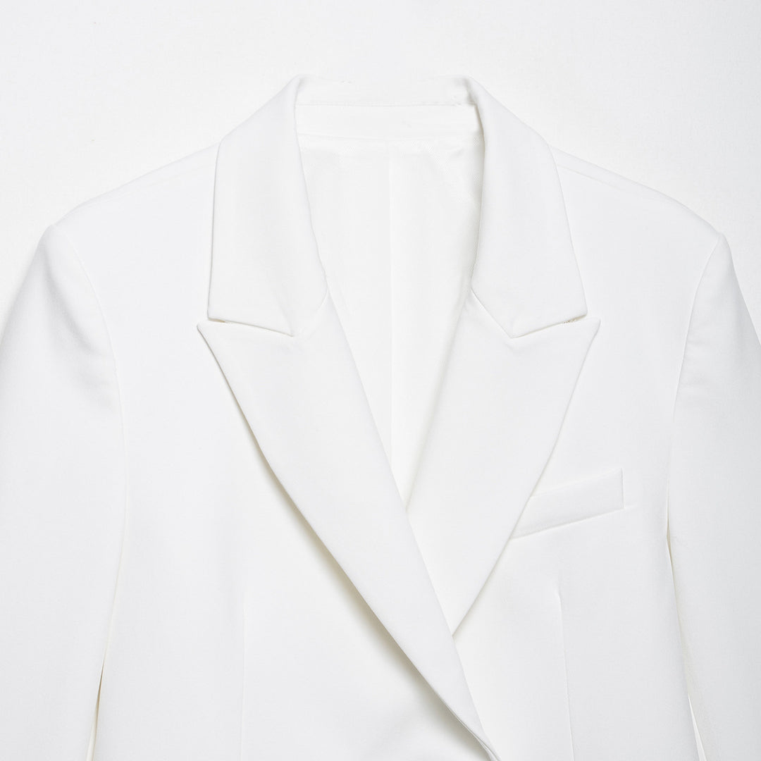 Damen Doppelreihiger Longline-Blazer mit Oversize-Schnitt und Paspeltaschen Drune
