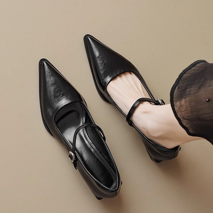 Damen Riemchenpumps im Mary‑Jane‑Stil mit spitzer Zehenkappe und geformtem Blockabsatz Drune