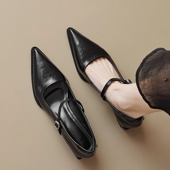 Damen Riemchenpumps im Mary‑Jane‑Stil mit spitzer Zehenkappe und geformtem Blockabsatz Drune