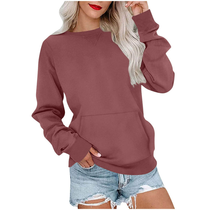 Damen Lockeres Sweatshirt mit Rundhalsausschnitt und Kängurutasche Drune