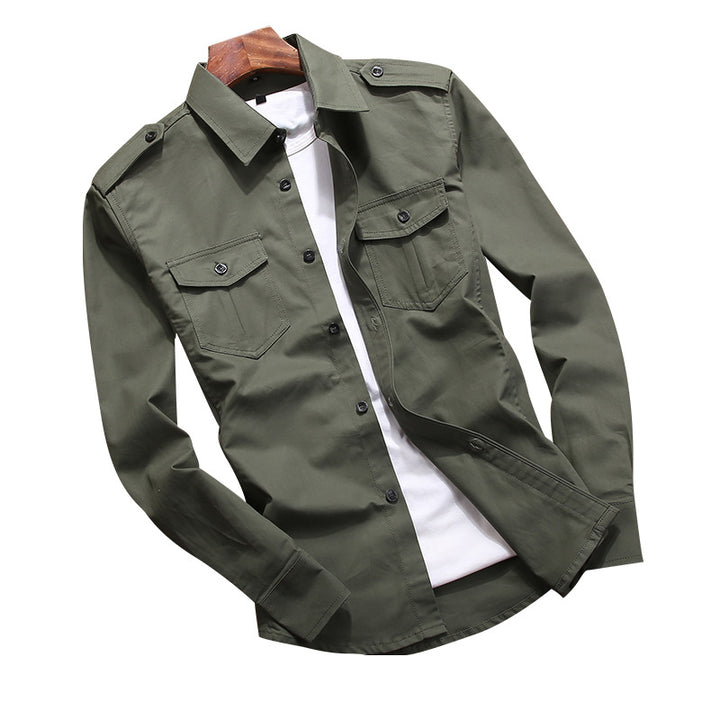 Herren Military-Hemdjacke mit Schulterklappen und Pattentaschen Drune