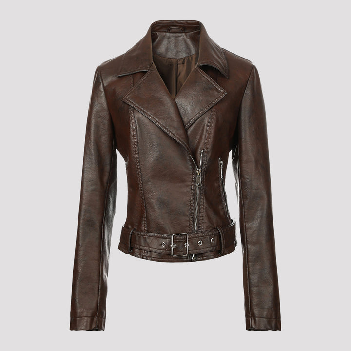 Damen Trendige Bikerjacke mit Taillengürtel Drune
