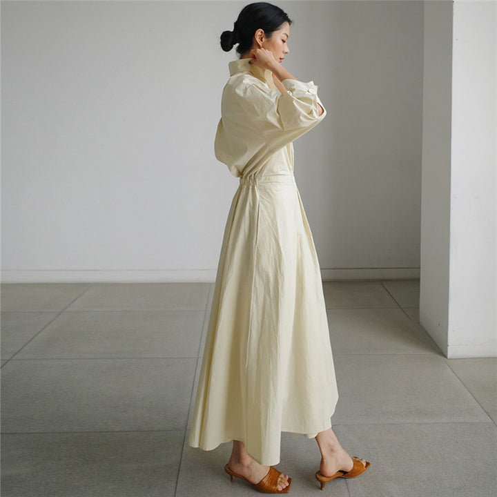Damen Midaxi-Hemdblusenkleid mit tailliertem Drapé und weitem Tellerrock Drune