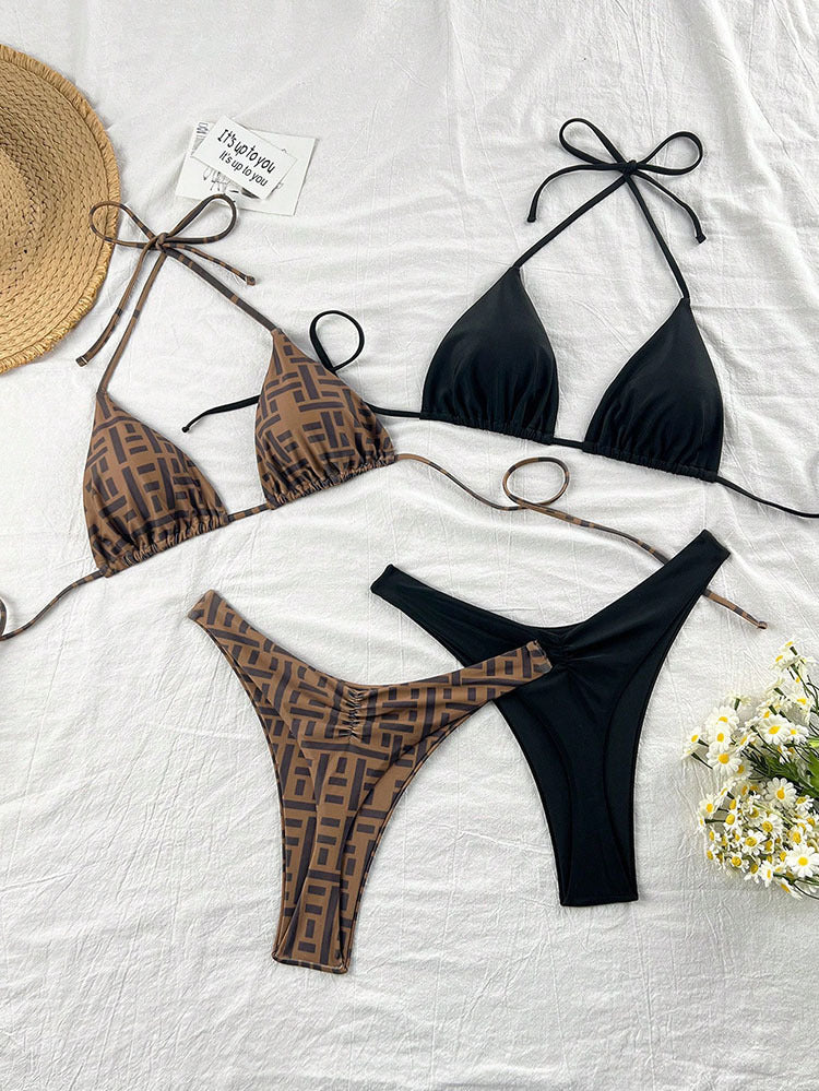 Damen Triangel-Bikini mit verspieltem Leopardenmuster und modischen Trägern Drune