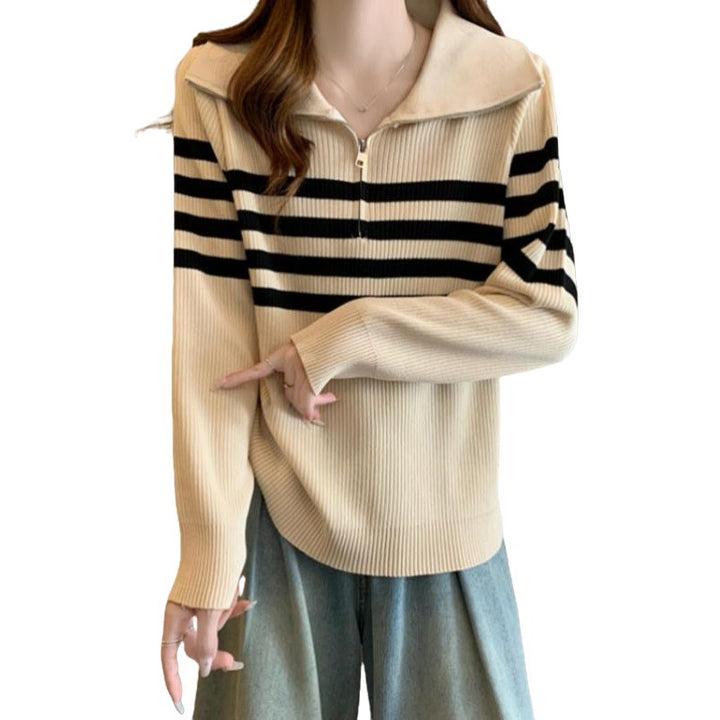 Damen Modischer Pullover mit Stehkragen und Reißverschluss Drune