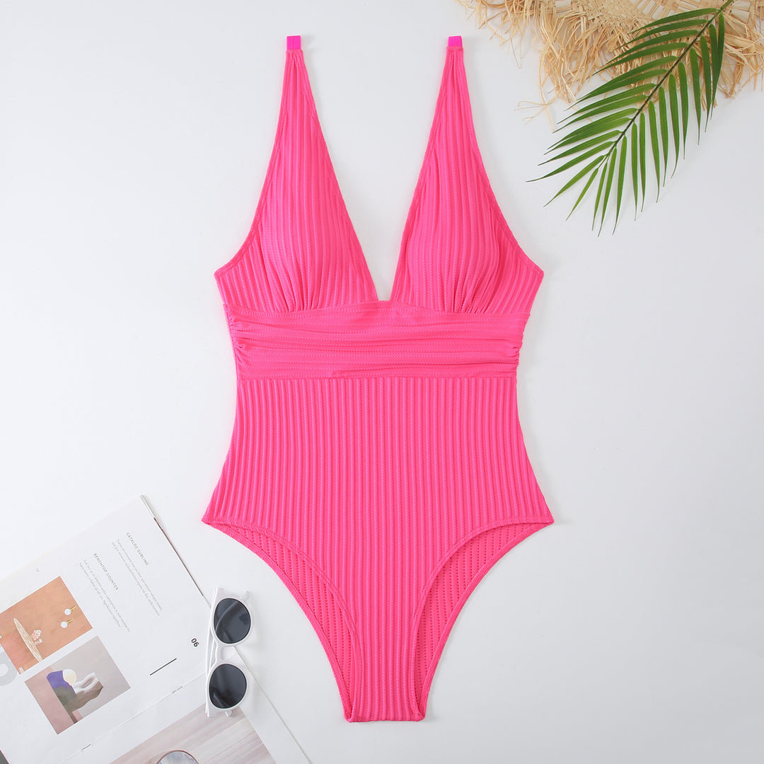 Damen Einteiliger Badeanzug mit figurbetontem Design und tiefem V-Ausschnitt Drune