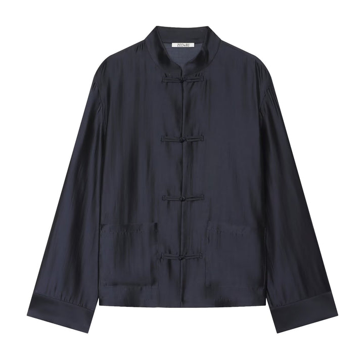 Damen Mandarinkragen-Jacke mit Chinesischen Knotenverschlüssen und aufgesetzten Taschen Drune