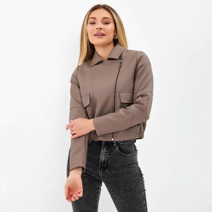 Damen cropped Kunstlederjacke mit praktischen Taschen und modernem Schnitt Drune
