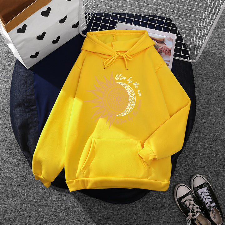 Damen nan Kapuzenpullover mit Sonn-und-Mond-Mandala, Kängurutasche und angerautem Fleece Drune