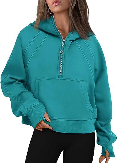 Damen lässiger Kapuzenpullover mit modischem Reißverschluss und praktischer Kängurutasche Drune