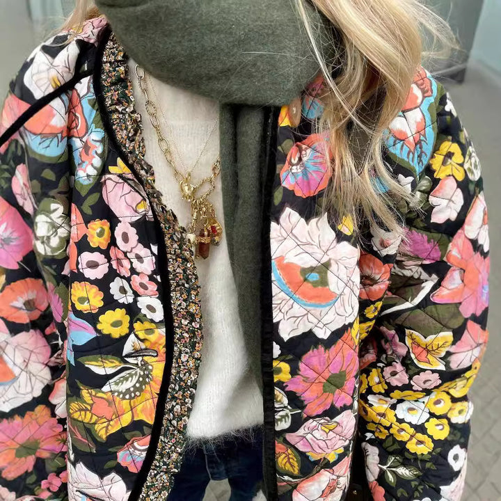 Damen gesteppte Blumenjacke mit luxuriösem Innenfutter Drune