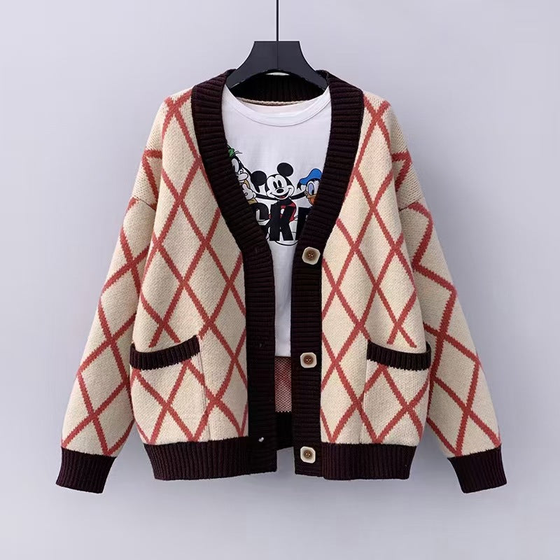 Damen Grobstrickcardigan mit Karomuster Drune