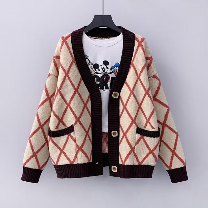 Damen Grobstrickcardigan mit Karomuster Drune