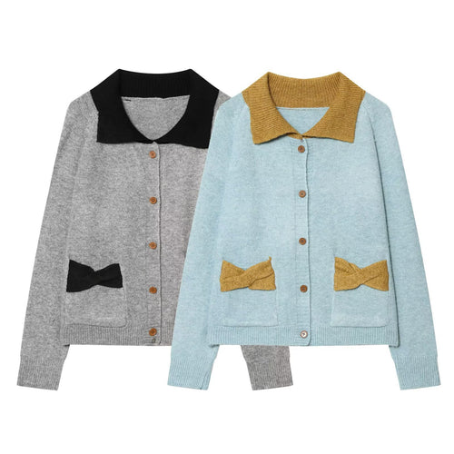 Damen Strickcardigan mit übergroßem Kragen und Schleifen‑Taschen Drune