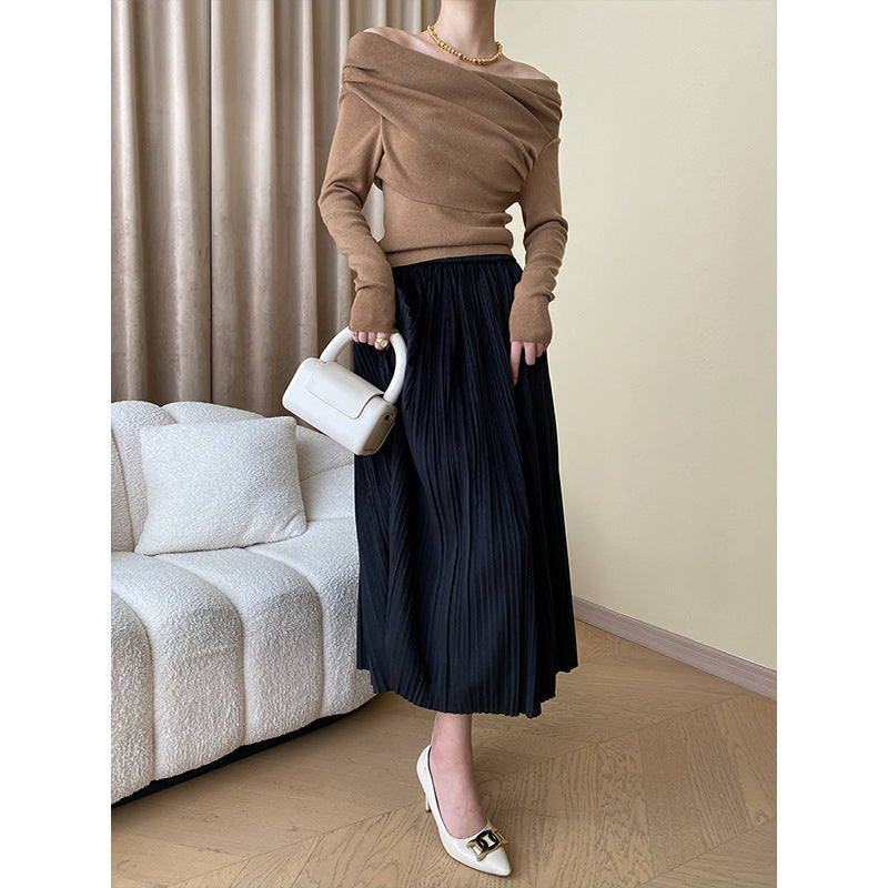 Damen Elegantes Oberteil mit asymmetrischem Kragen und gerafften Details Drune