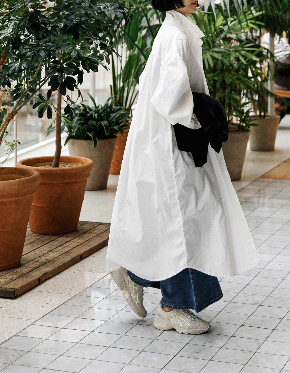 Damen Oversize-Hemdblusenkleid mit langem Saum und verdeckter Knopfleiste Drune