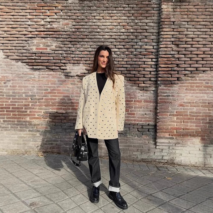 Damen Elegante Blazerjacke mit glamourösen Steinapplikationen Drune