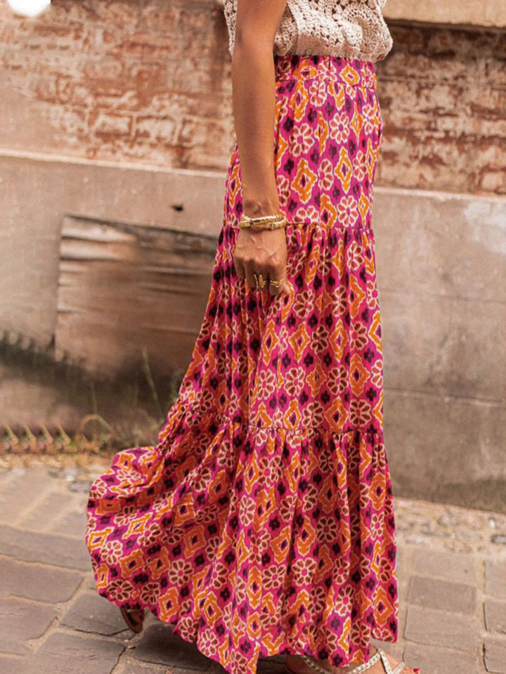 Damen Maxirock mit schwingendem Saum und buntem Ethno-Print Drune