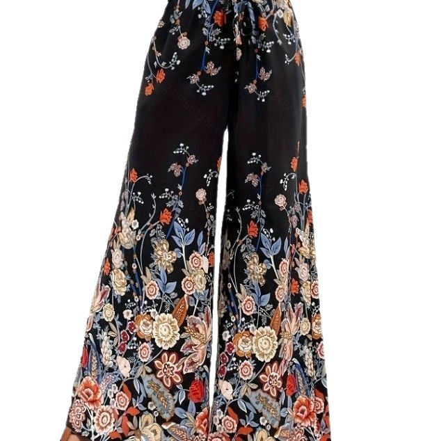 Damen Palazzohose mit buntem Print und elastischem Bund Drune