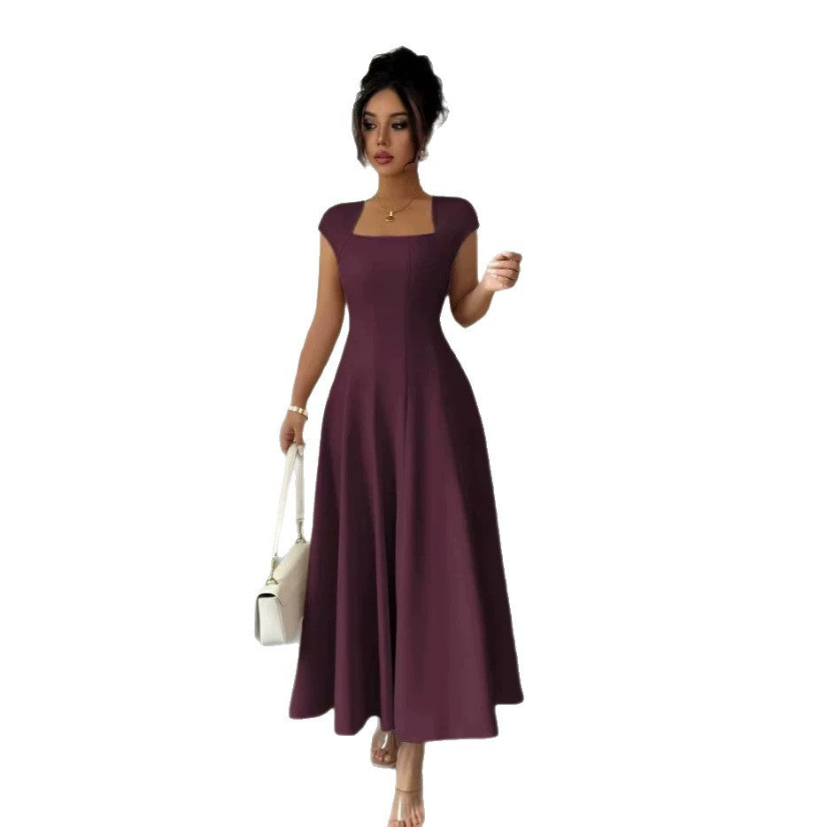 Damen Elegantes Maxikleid mit rechteckigem Ausschnitt und fließendem Rock Drune