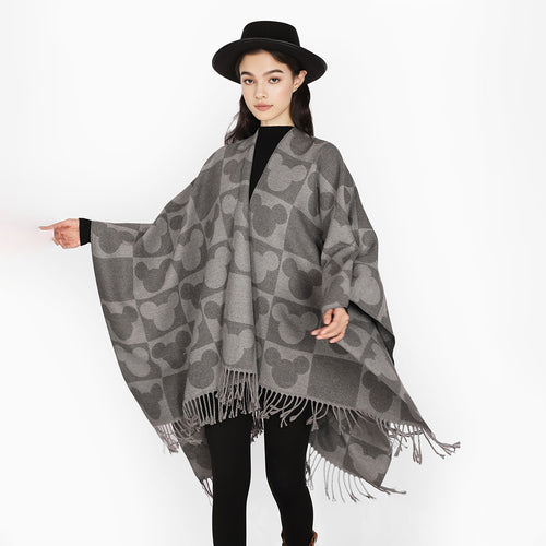 Damen Oversize-Capeponcho mit Jacquard-Motiv und Fransen Drune