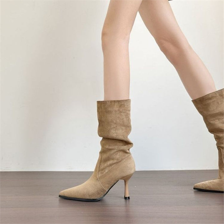 Damen Mid‑Calf Raffung‑Stiefelette mit spitzer Zehenpartie und geformtem Stiletto Drune