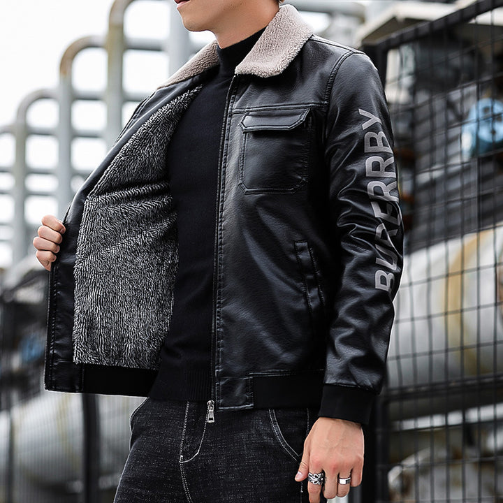 Herren Kunstleder‑Pilotenblouson im Aviator‑Stil mit Brustklappen und Rippbündchen Drune