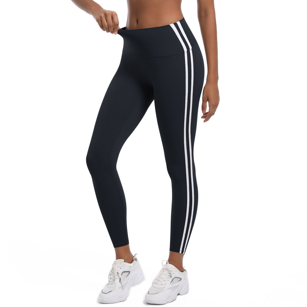 Damen Hochtaillierte Sportleggings mit atmungsaktivem Material und seitlichen Streifen Drune
