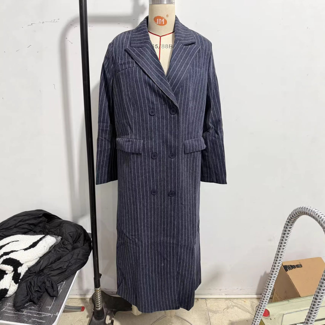 Damen Maximaler Oversize-Mantel im Nadelstreifen-Look mit doppelreihiger Knopfleiste und langen Silhouette Drune