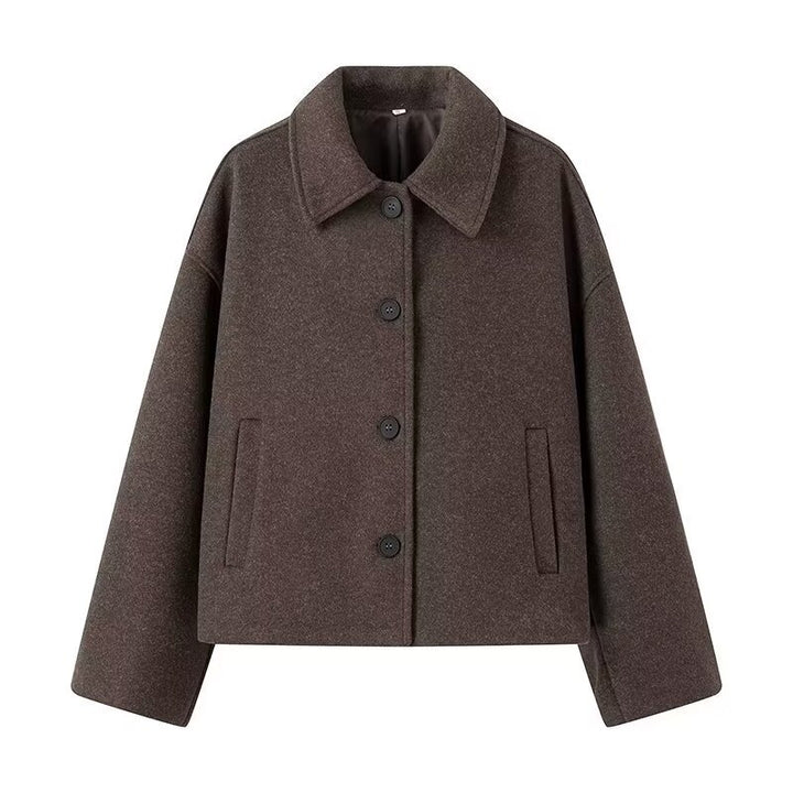 Damen lässige Wolljacke mit modernem Kragen und praktischen Eingrifftaschen Drune