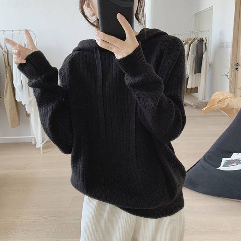 Damen Modischer Kapuzenpullover mit Rippstruktur und lässigem Schnitt Drune